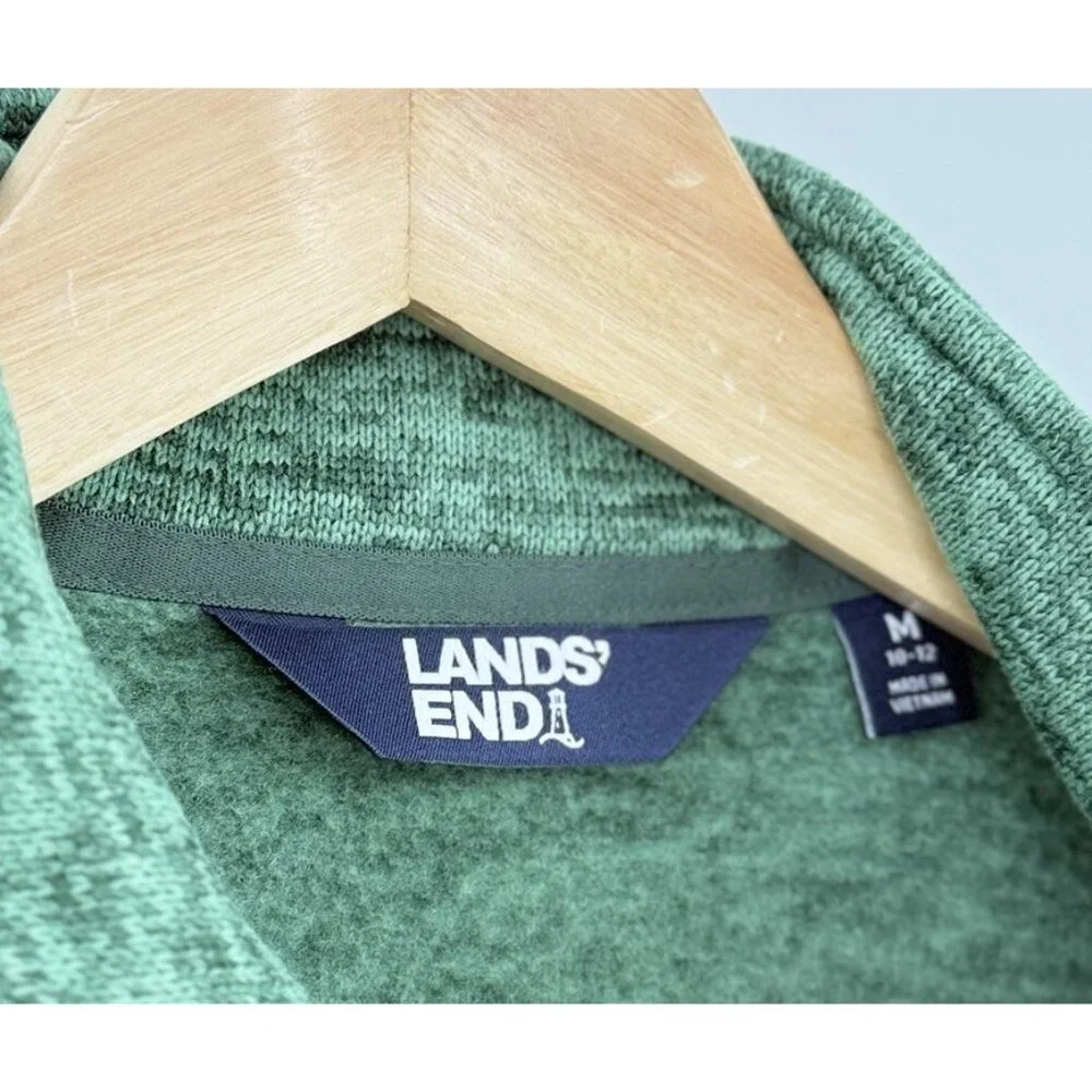 Lands' End Men's Green 1/4 Zip Fleece Pullover Sz M Zipper Arm, Logo Branded SBL